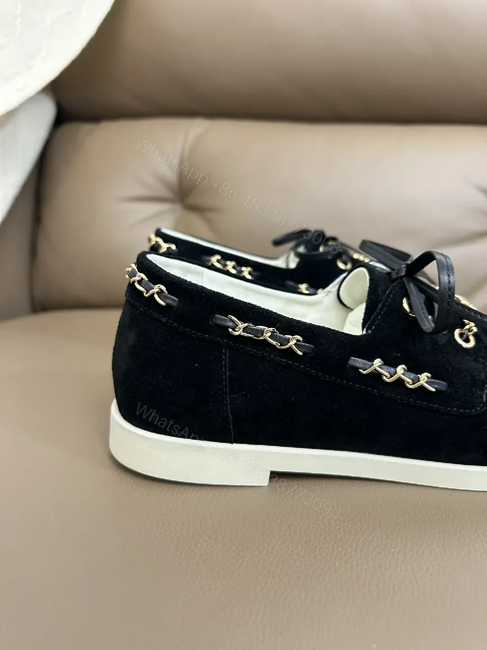 View 5 of Black Suede Sneakers with Gold Chain Detailing — Luxe High-Tops