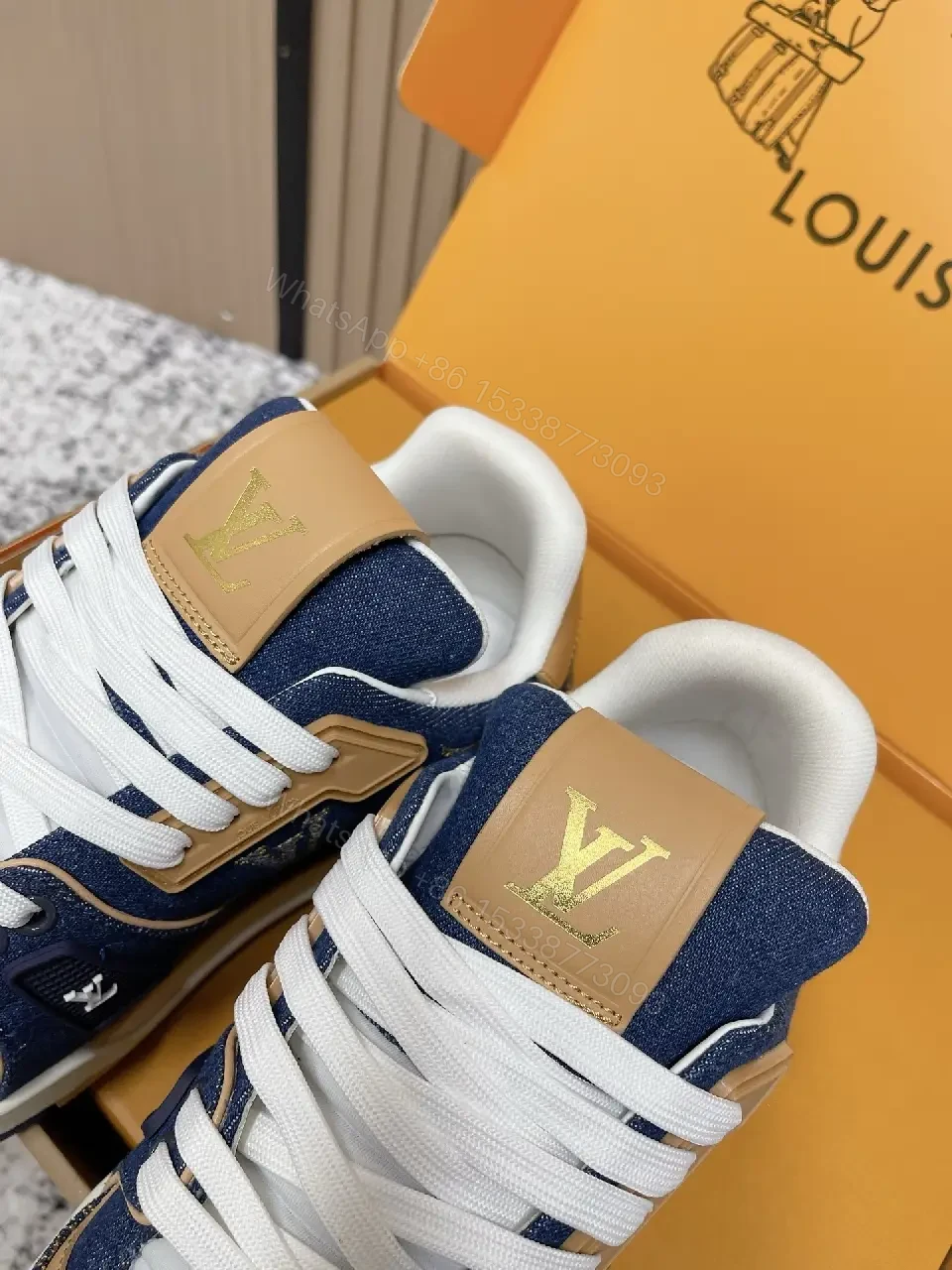 View 9 of Denim Monogram High-Top Sneakers: Luxury Streetwear Comfort