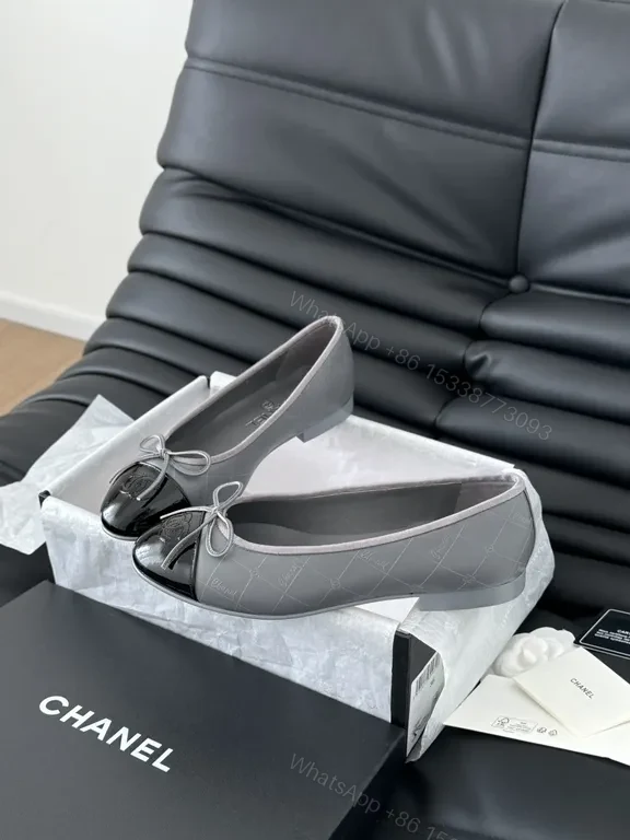View 4 of Chic Leather Flats with Black Patent Cap Toe - Luxe Everyday Wear