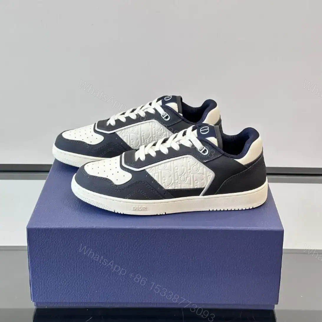 View 6 of DIOR B27 UPTOWN LOW-TOP SNEAKERS NAVY BLUE AND WHITE GRAINED CALFSKIN WITH WHITE GRAVITY LEATHER – CD222