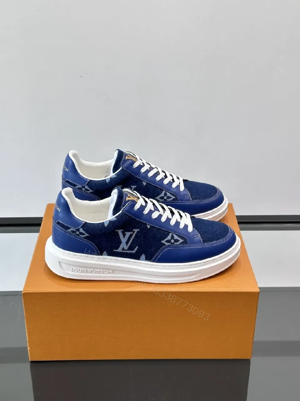 Navy Denim Low-Top Sneakers: Luxe Street-Ready Comfort — view 1