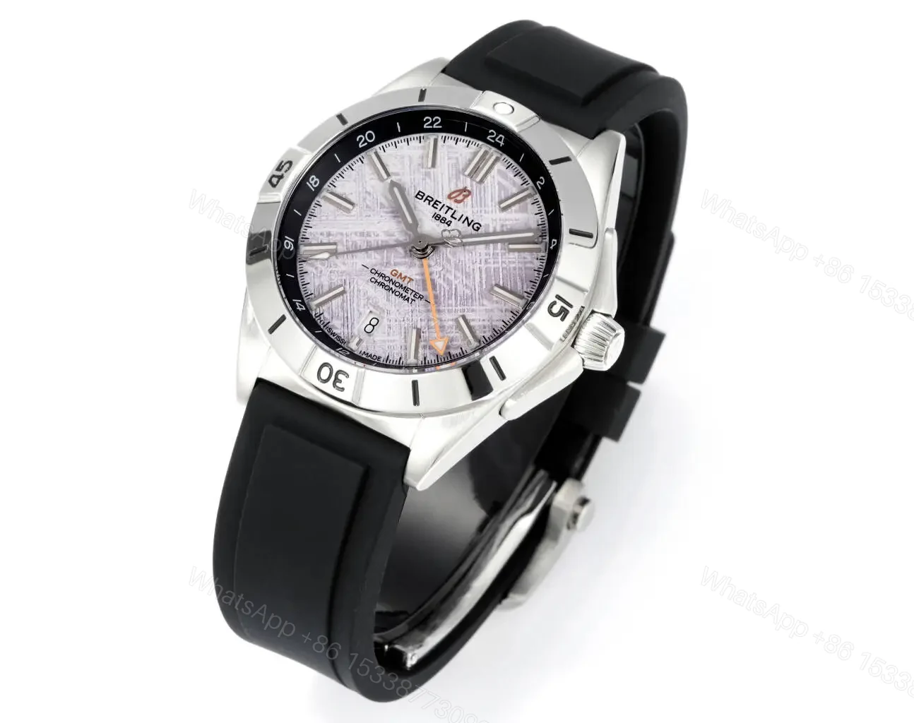 View 3 of Breitling Chronomat 40 GMT Stainless Steel Silver Dial Erling Haaland Black Rubber P323982A1F1S1