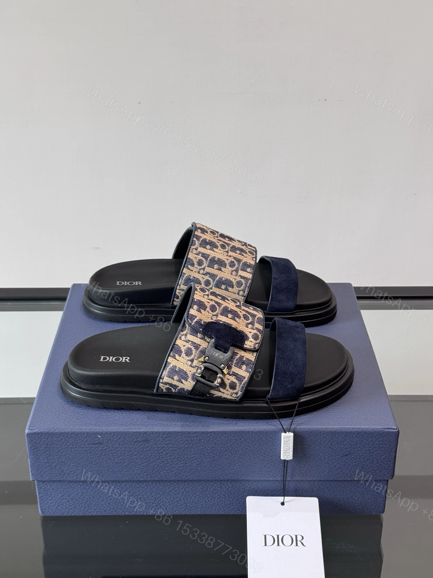 DIOR 高仿 男款Oblique老花拖鞋 深藍潮流拖鞋 — view 1