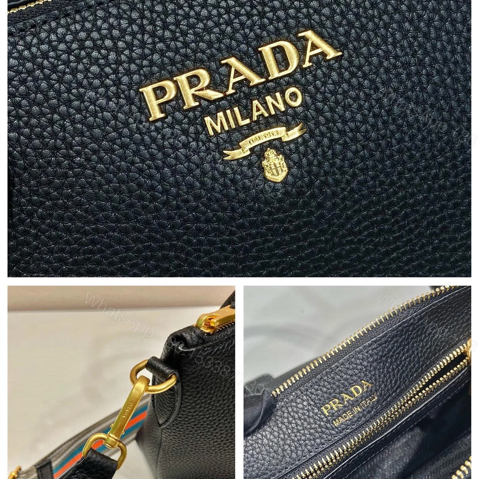 View 10 of 高仿Prada*VitelloDino系列手提斜挎包1BA111黑色免檢版