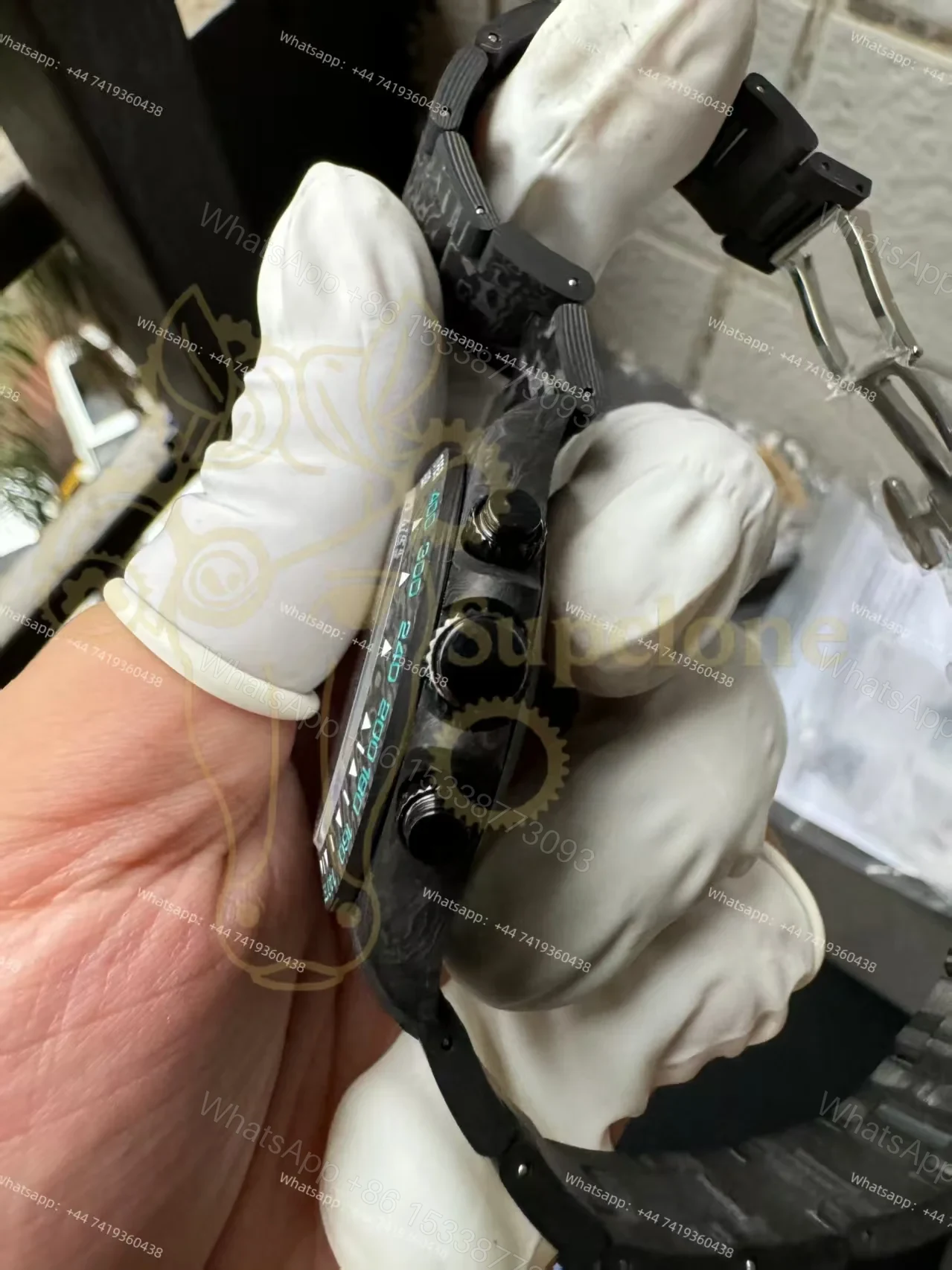 View 9 of Rolex Super Clone Carbon Fiber Daytona Teal Green Accents Full Carbon Bracelet