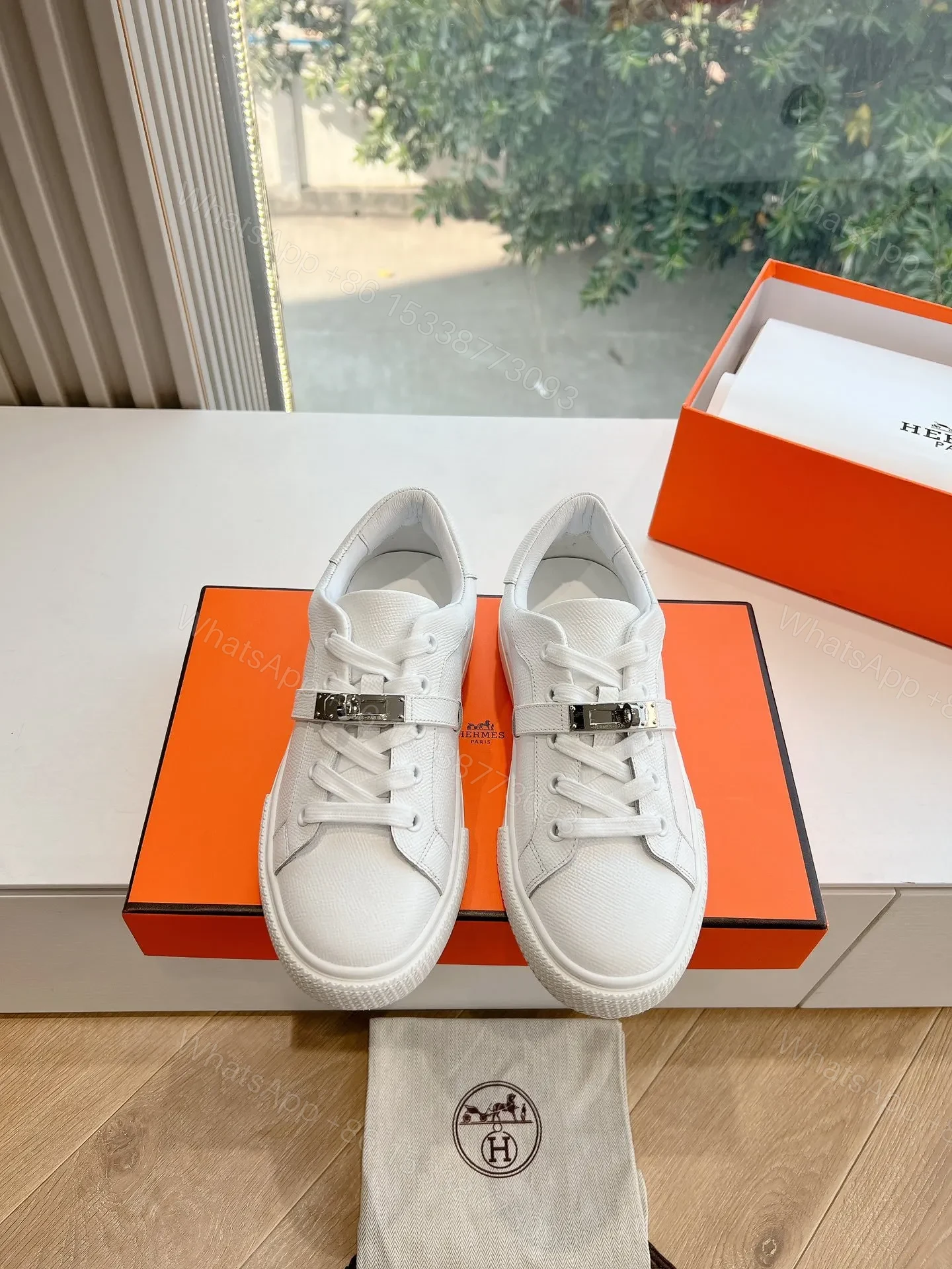 Hermes Women White Leather Sneakers — view 1