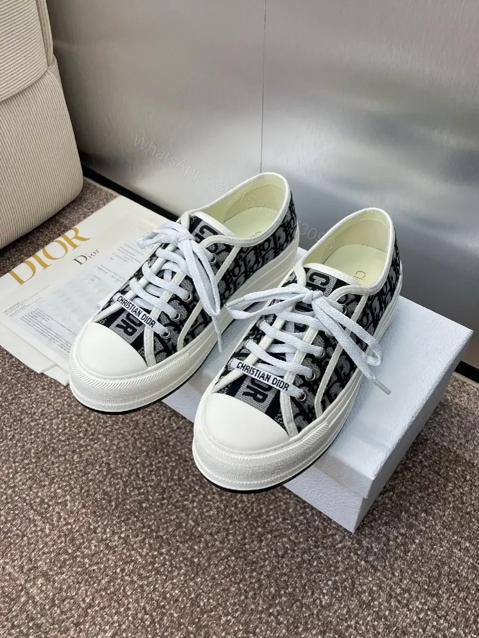 View 3 of Black Denim Dior-Style Platform Sneakers