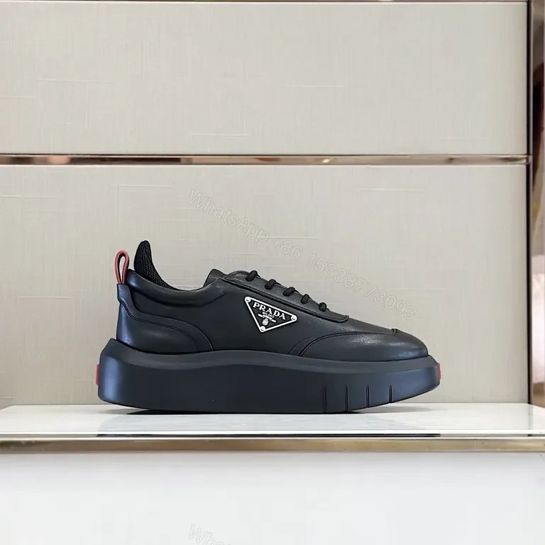 View 2 of Bold Black Leather Platform Sneaker â€” Prada Milano Style