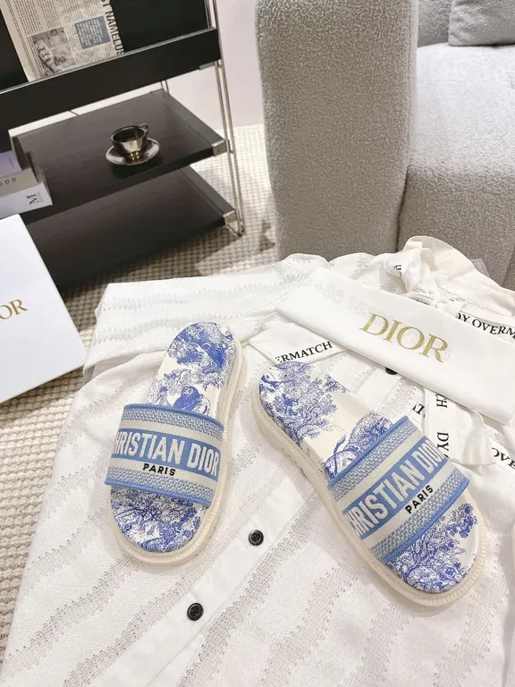 View 4 of Blue Toile Luxury Slides: Dior-Style, Cushioned Comfort Sandals