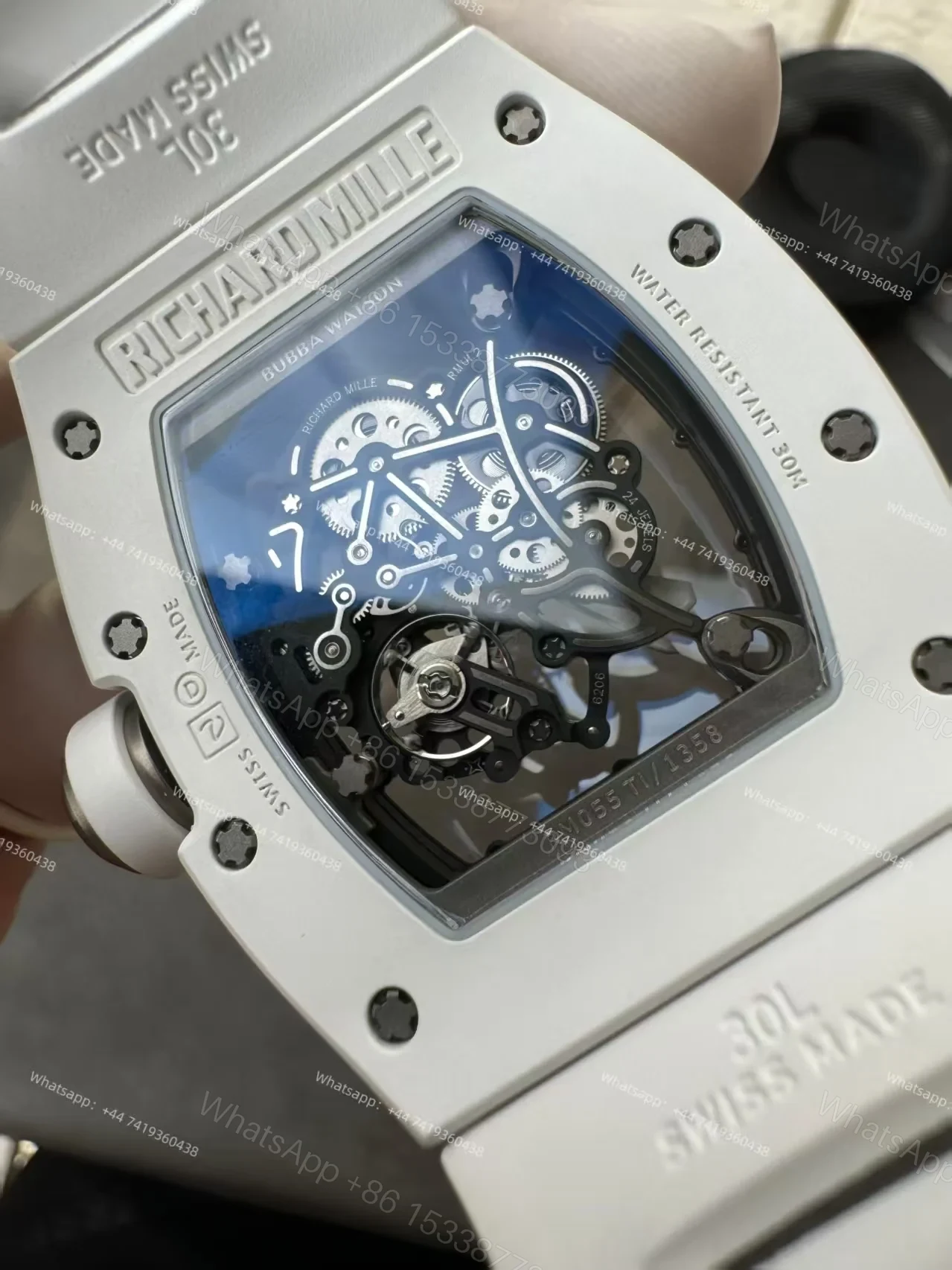 View 7 of Richard Mille RM 055 White Ceramic Skeleton Vaucher Free-Sprung Movement White Rubber Strap Custom Super Clone