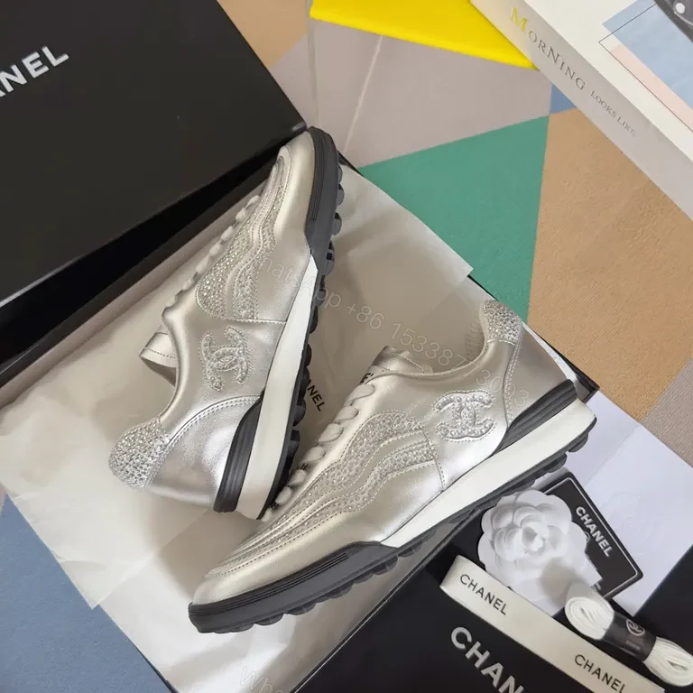 View 5 of Chanel-Inspired Silver Luxe Sneakers: Subtle Opulence