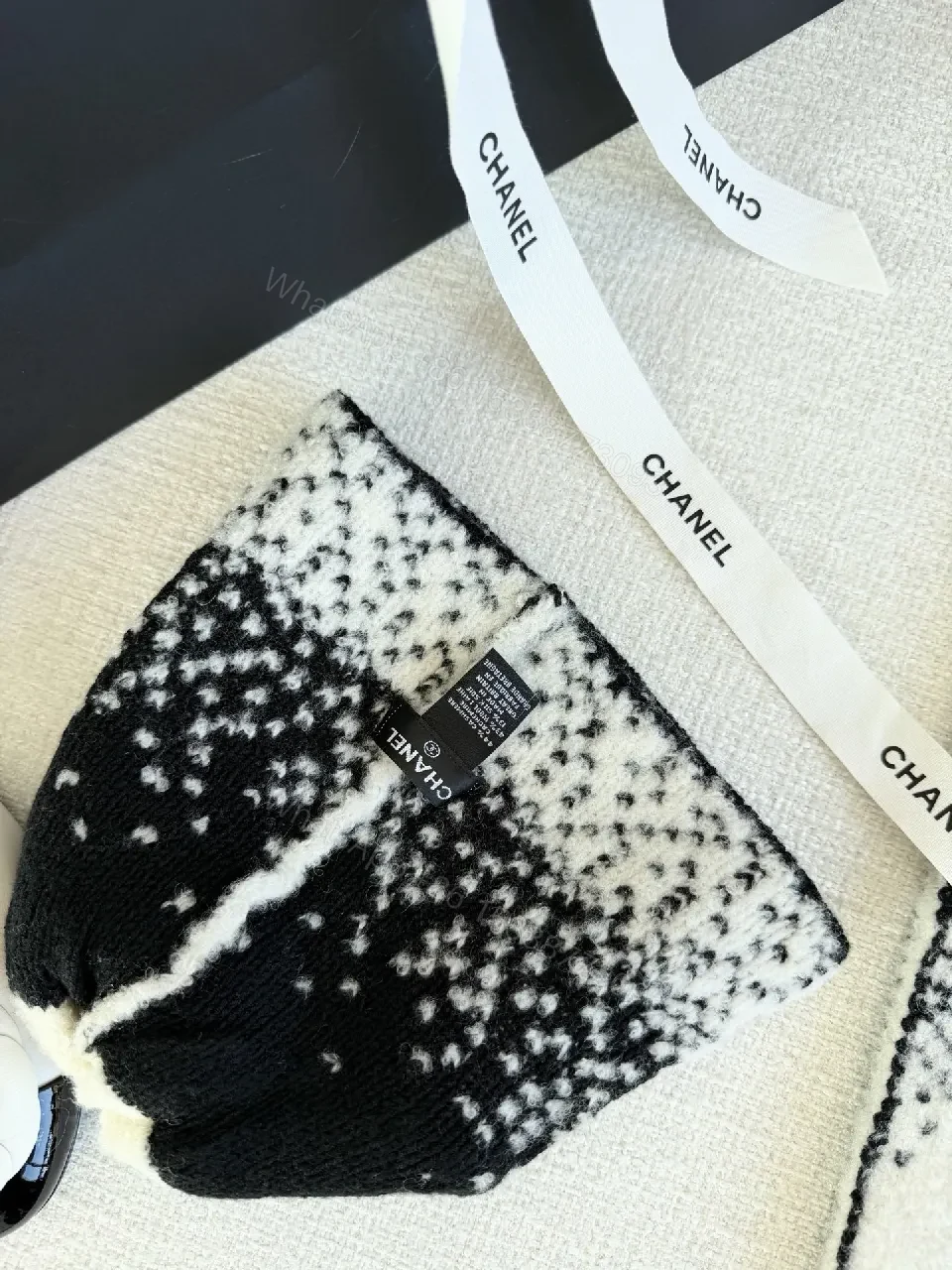 View 4 of Soft Knit Beanie with Ribbon Detail, Luxe Texture, Unisex