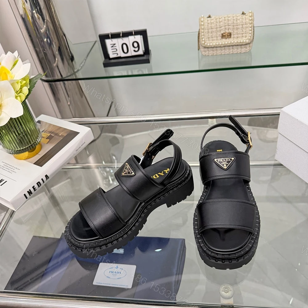 View 4 of PRADA Leather Platform Sandals 614971