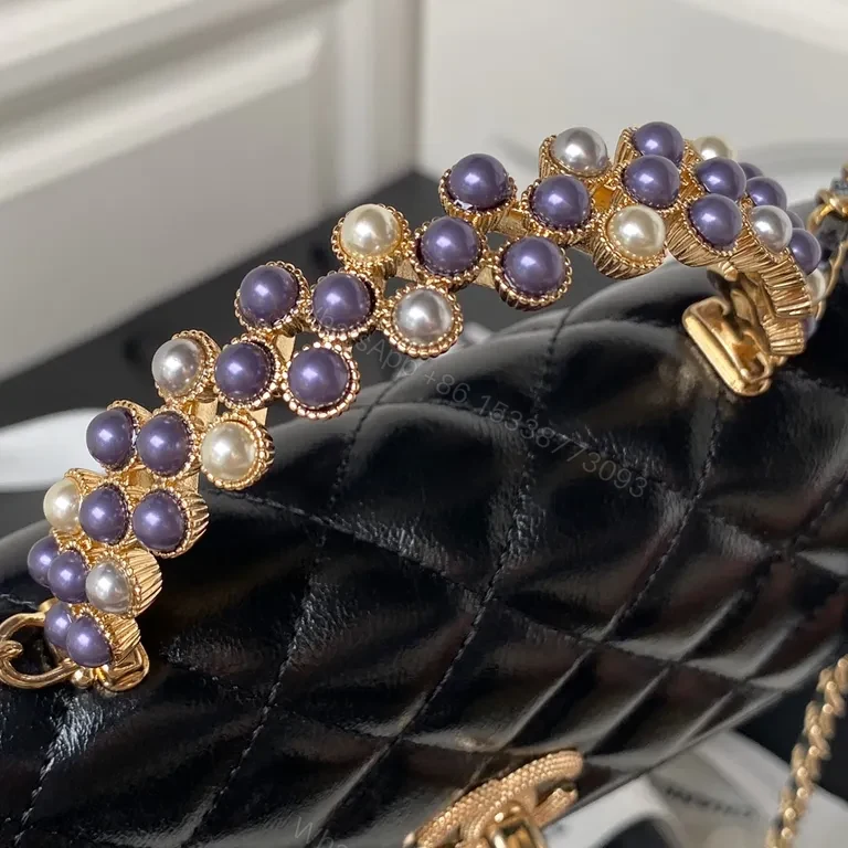 View 8 of Chanel-Inspired Quilted Black Calfskin Bag with Chain