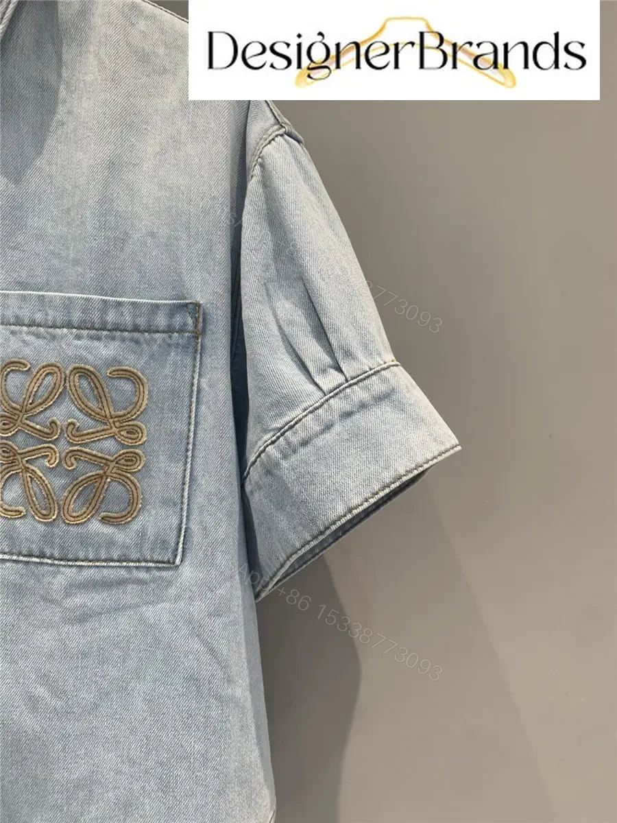 View 5 of LOEWE Paula Ibiza Anagram Embroidered Cropped Denim Shirt