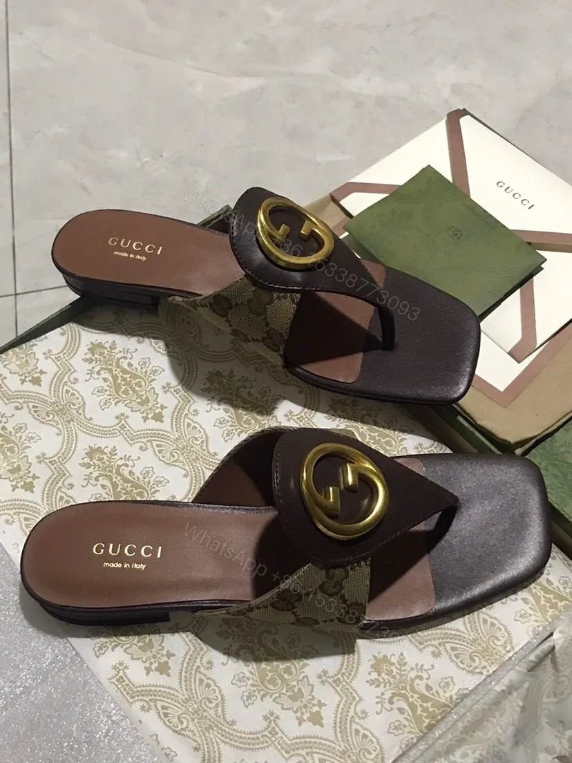View 3 of GUCCI BLONDIE THONG SANDALS BROWN P00810550