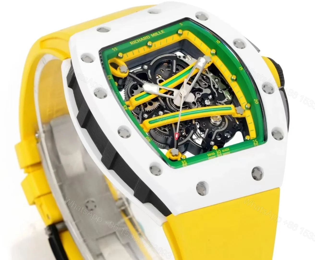 View 2 of Richard Mille RM61-01 Watch Yellow Strap TZP-N Zirconia Ceramic NTPT Carbon Fiber Skeleton Dial RMUL2 Manual Winding Movement Suspended Bridge Sports Edition RM61-01-YLS-TZP-RMUL2