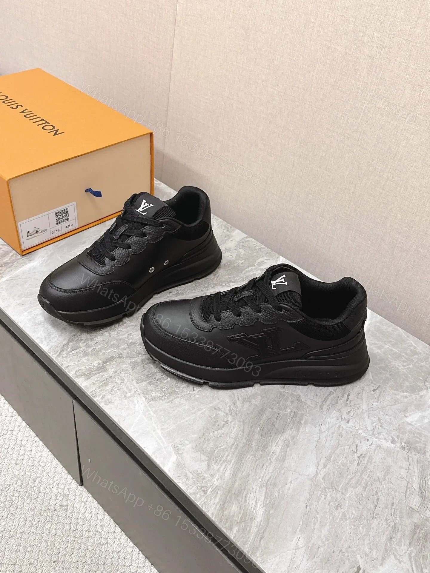 View 3 of LV Women Black Leather Sneakers