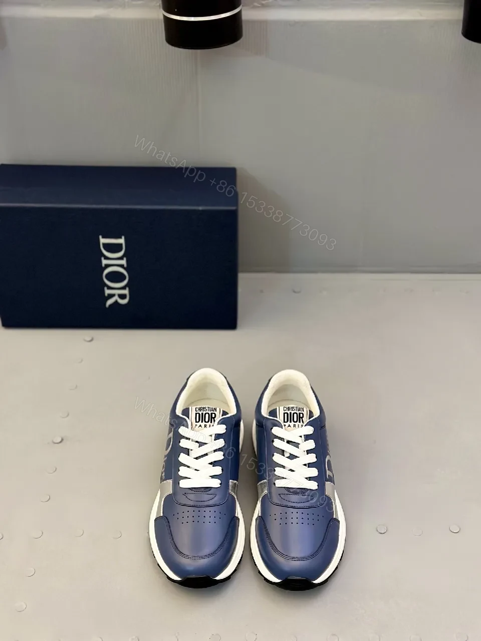 View 2 of Navy Leather-Like High-Top Sneaker | Smart Casual Comfort