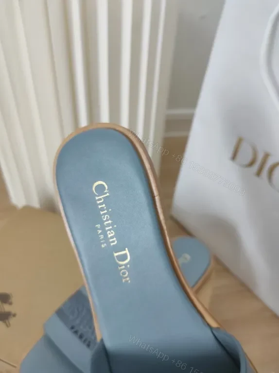 View 6 of Serene Blue Satin Slides â€“ Lux Slip-Ons with Logo Strap