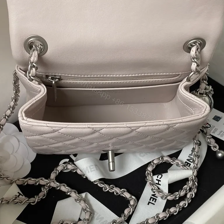 View 9 of Soft Quilted Pink Mini Bag with Iconic Chain Strap