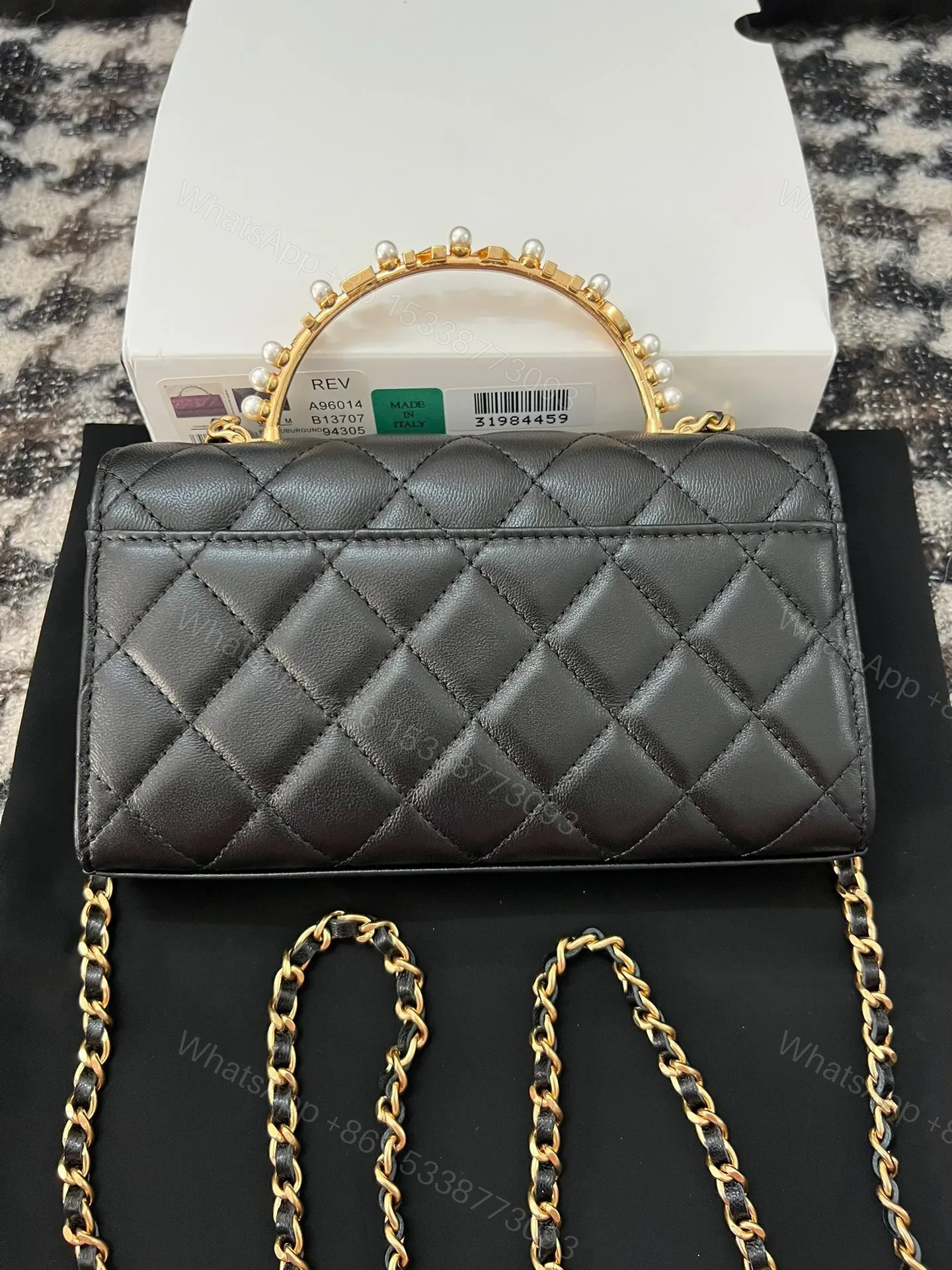 View 8 of Chanel Woc Black Handbags Pearl Handle Plated Lock Gold 19cm