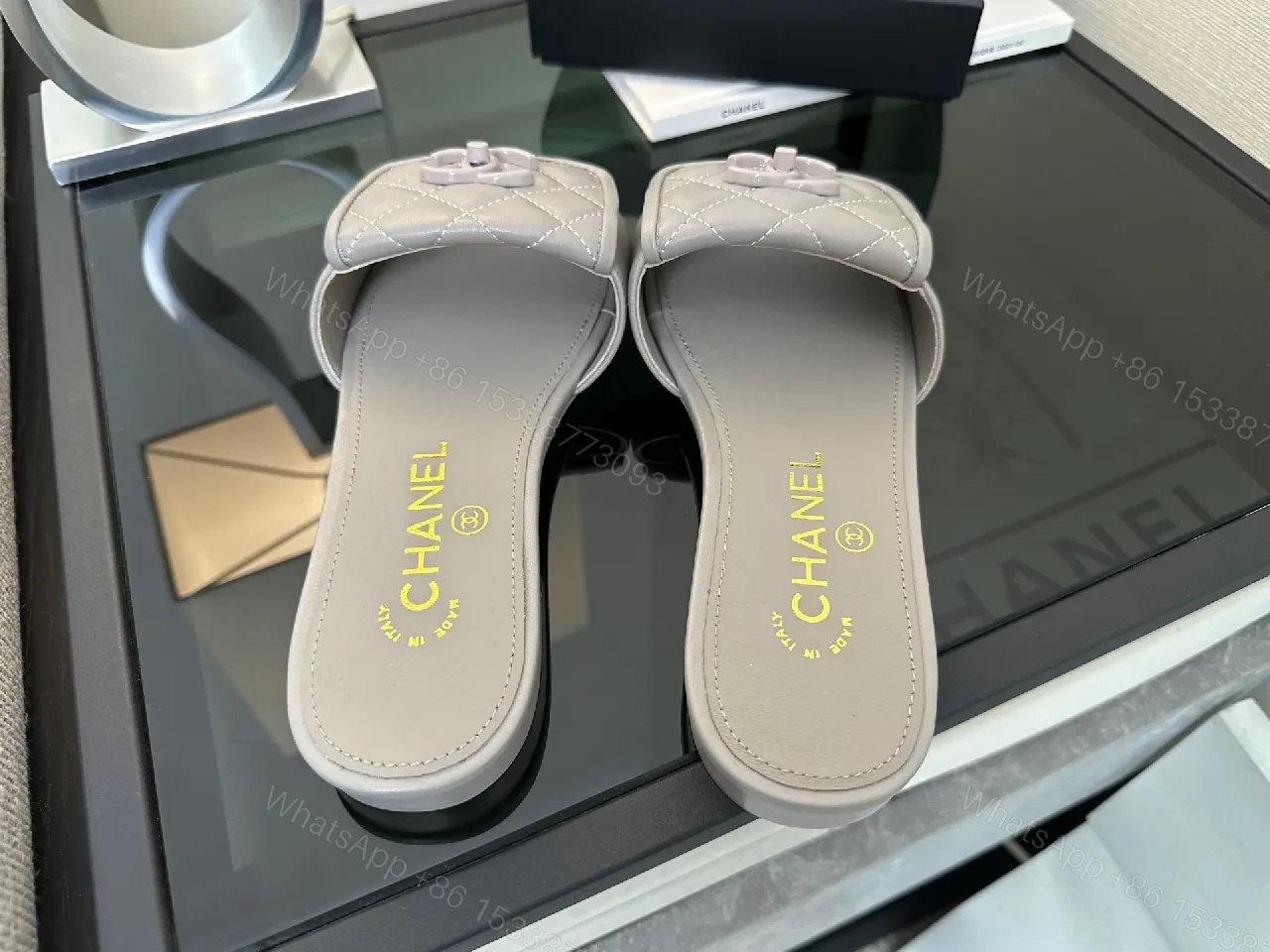 View 9 of Quilted Sliding Sandals: Luxe Comfort & Signature Detail