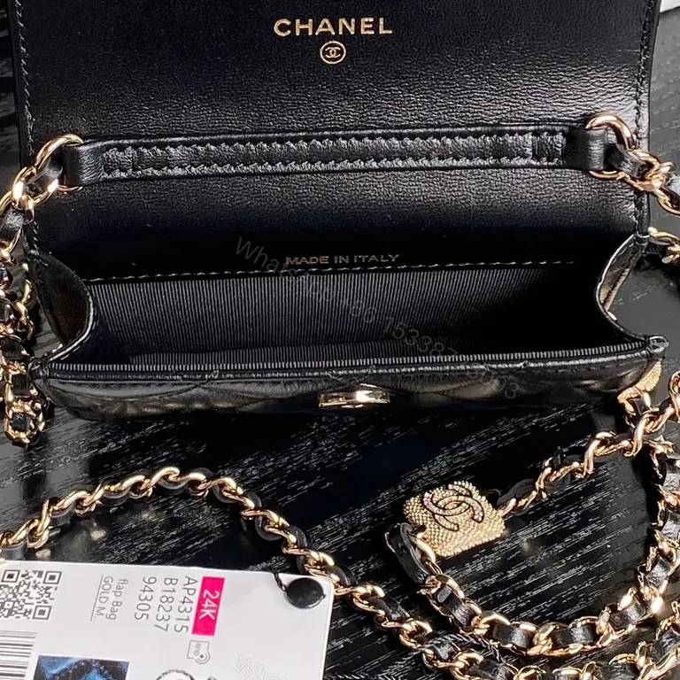 View 5 of Compact Quilted Chain Bag with Gold Hardware - Luxury Shadow Black Leather