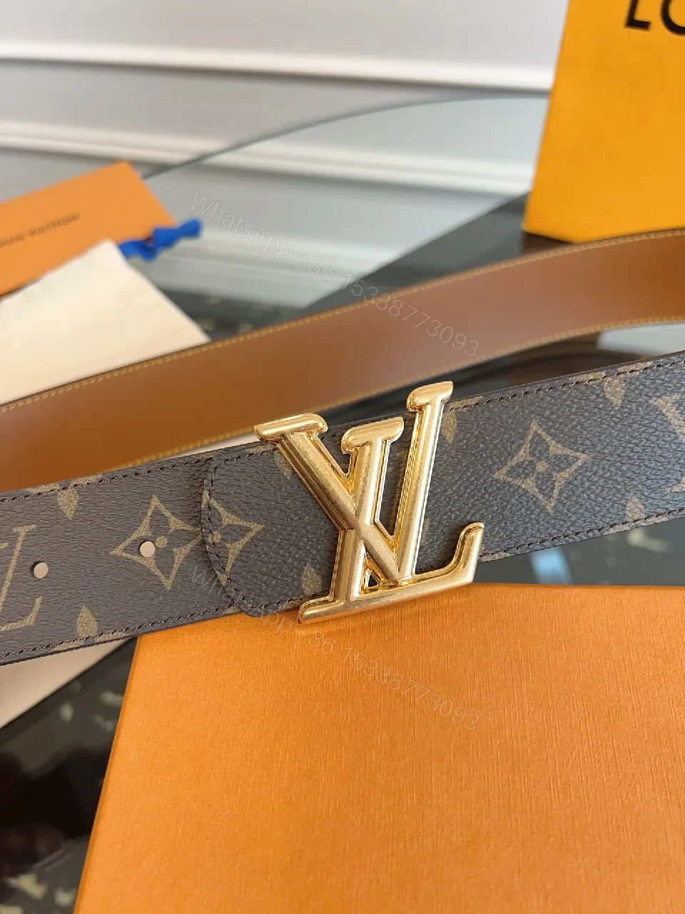 View 3 of Monogram Canvas Belt with Gold Buckle – Luxury Style