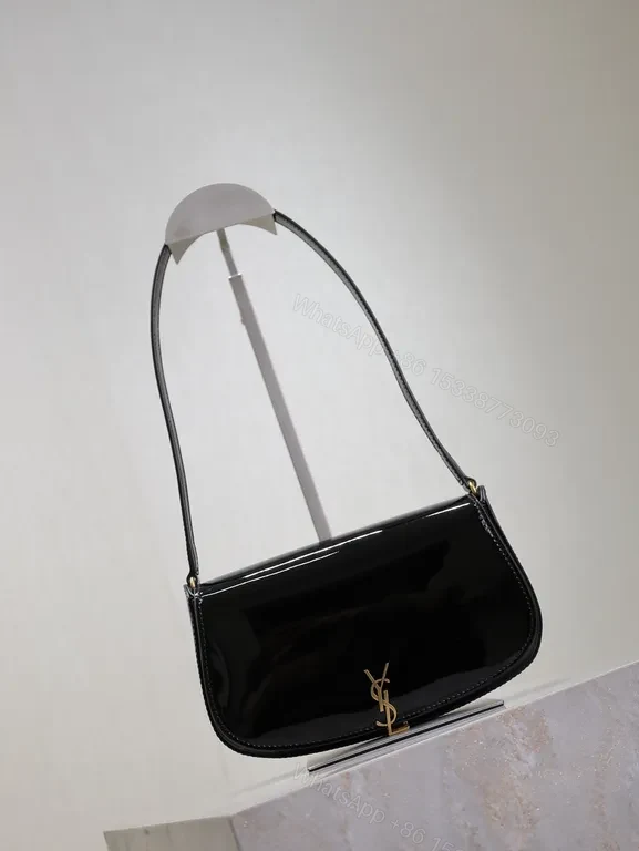 View 6 of Glossy Black Patent Crossbody Bag with YSL Hardware - Compact Luxury