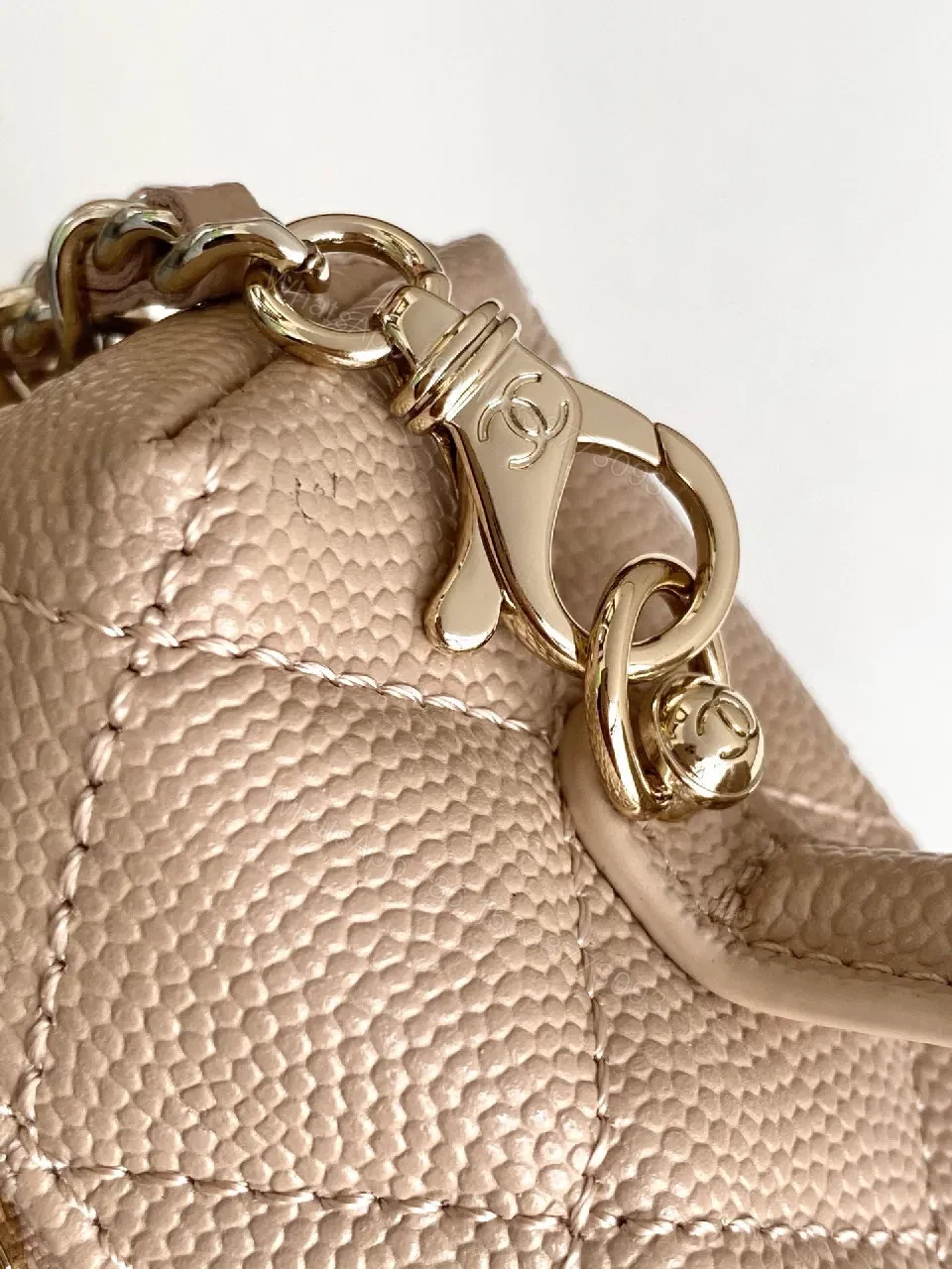 View 6 of Blush Quilted Mini Satchel with Gold Chain - Compact Luxury Crossbody