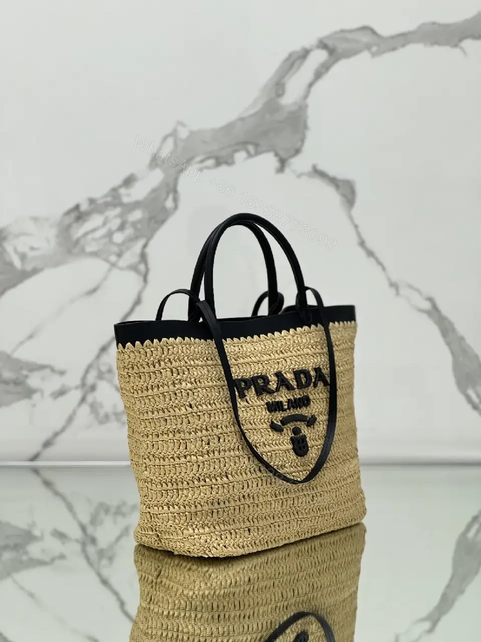 View 9 of Nautical Raffia Tote with Black Leather Trim: Everyday Luxury