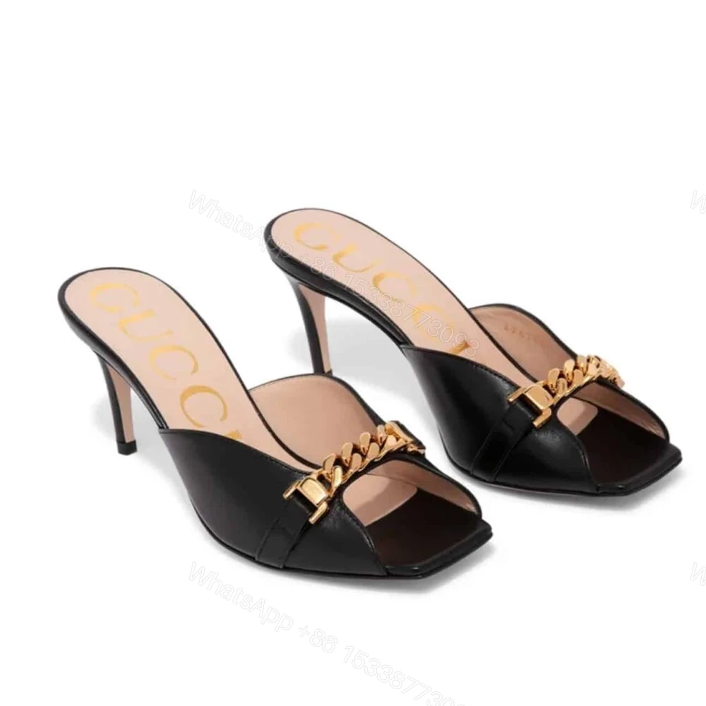 Gucci Sylvie Chain Mule Sandals Black — view 1