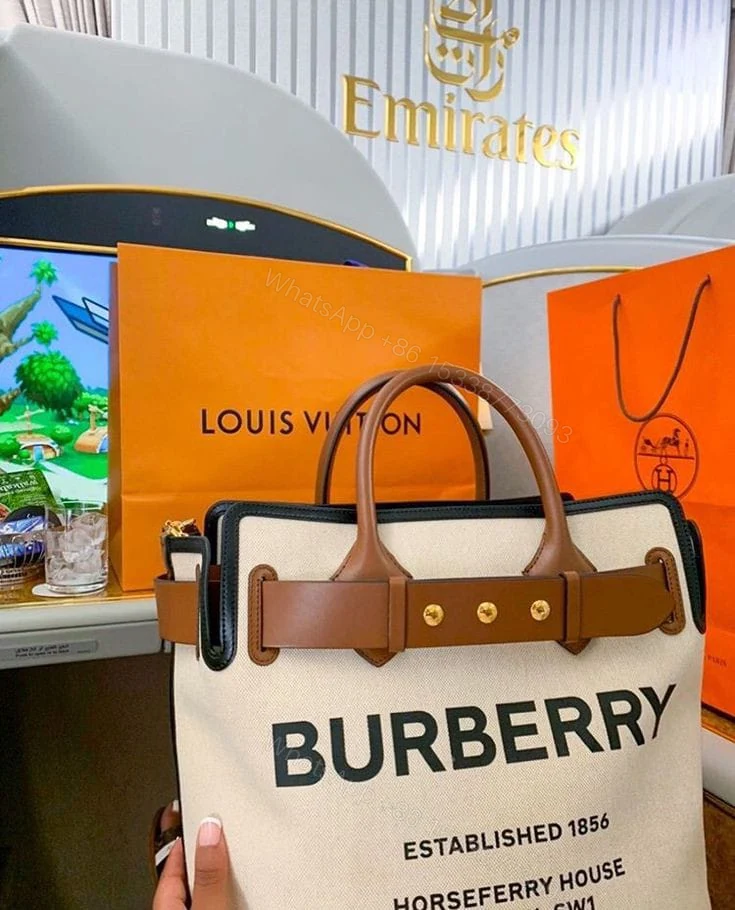 View 3 of FIRST COPY BURBERRRY HORSEFERRY CANVAS BELTED TOTE BAG