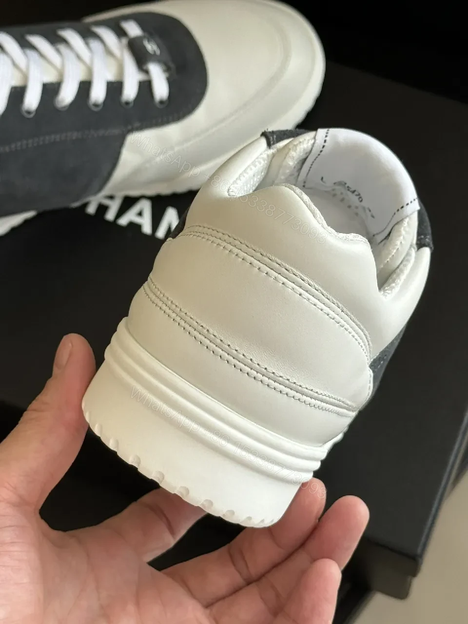 View 8 of Ivory Leather Graphite Suede High-Top Sneaker - Luxe Everyday Comfort