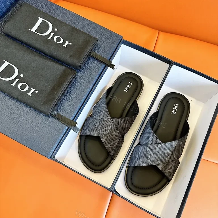 View 2 of Black Jacquard Dior Slides â€” Premium Comfort Sandals