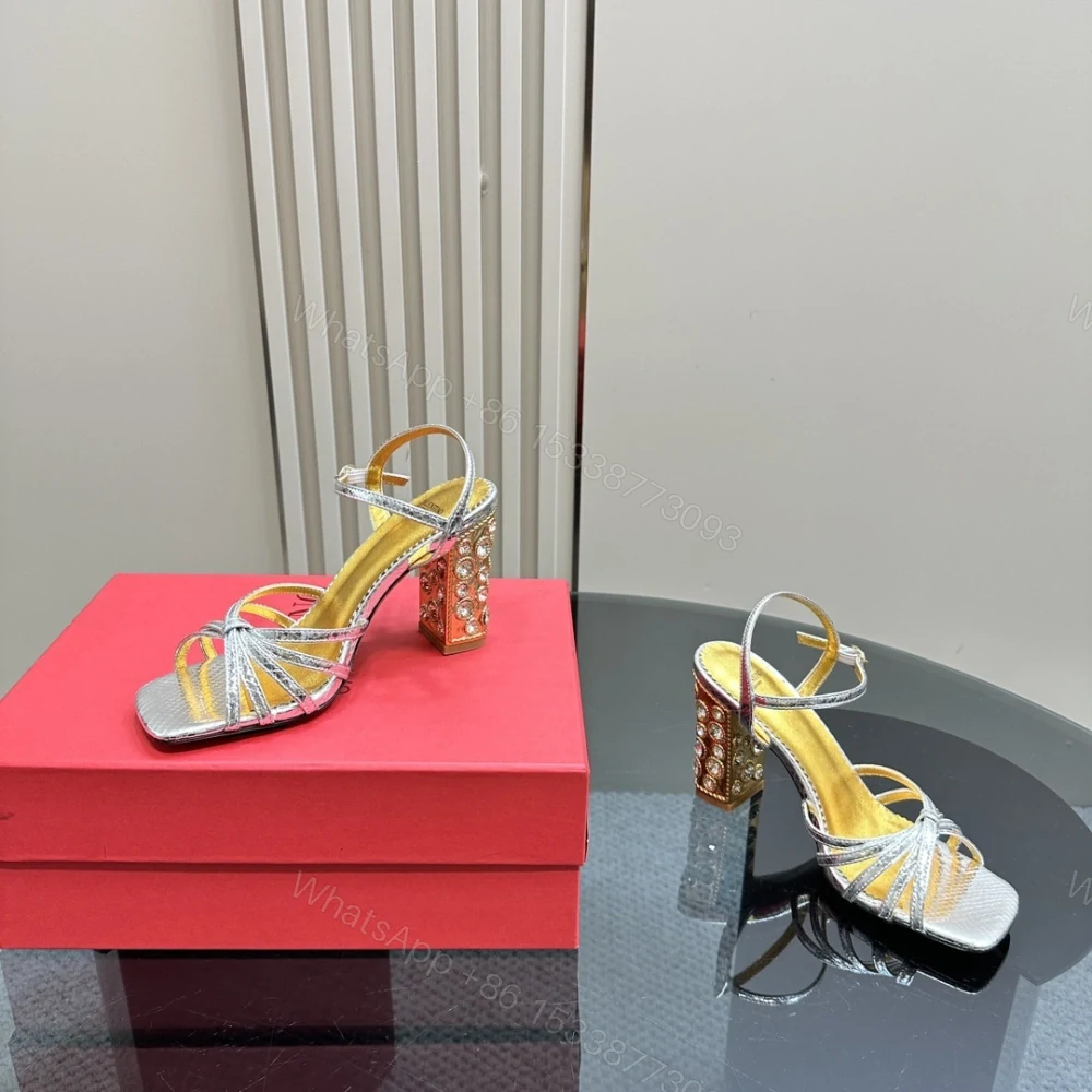 View 5 of 高仿Valentino*6W2S0LQ水鑽高踭鞋金銀色9CM免檢版