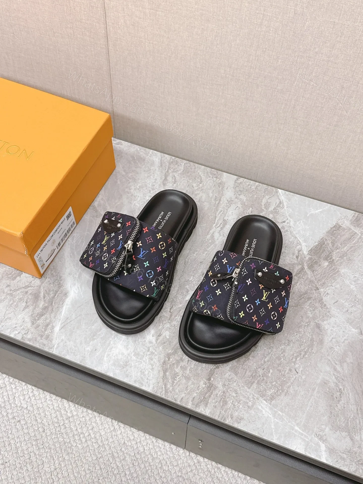 View 4 of LV Women Black Fabric Adjustable Pocket Mules