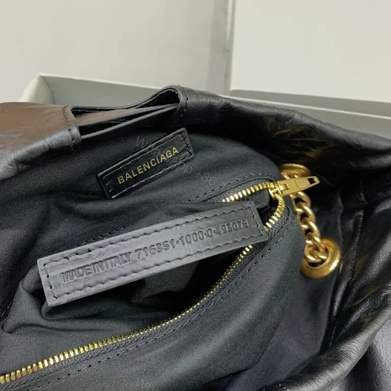 View 2 of Black Leather Balenciaga-Inspired Tote with Gold Chain Handle
