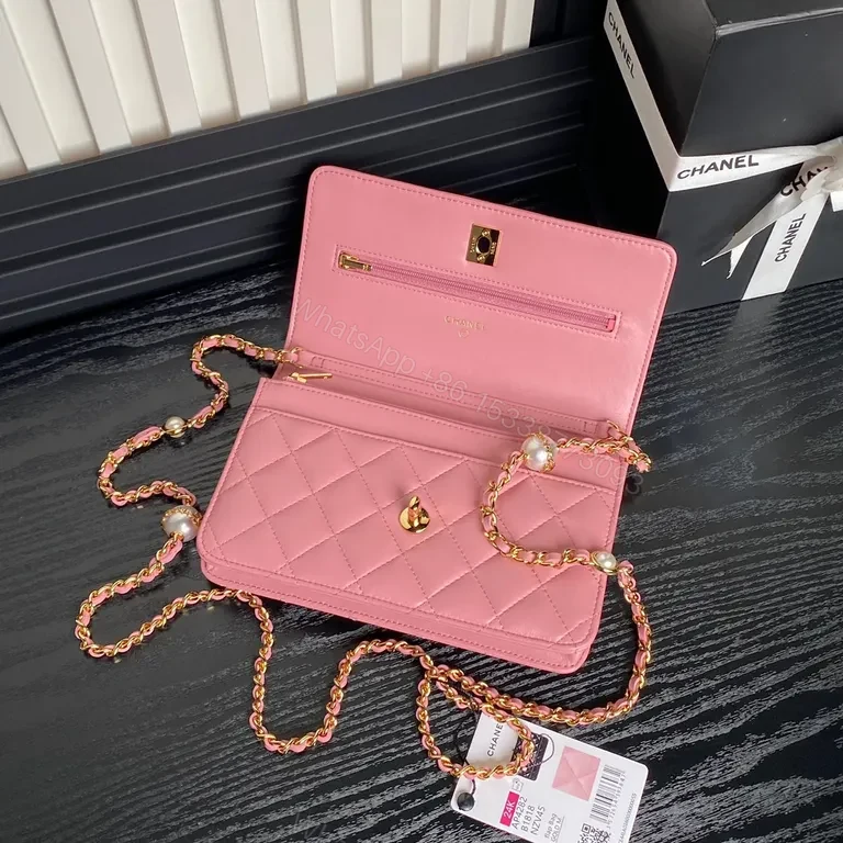 View 4 of Chic Pink Quilted Satchel with Gold Chain