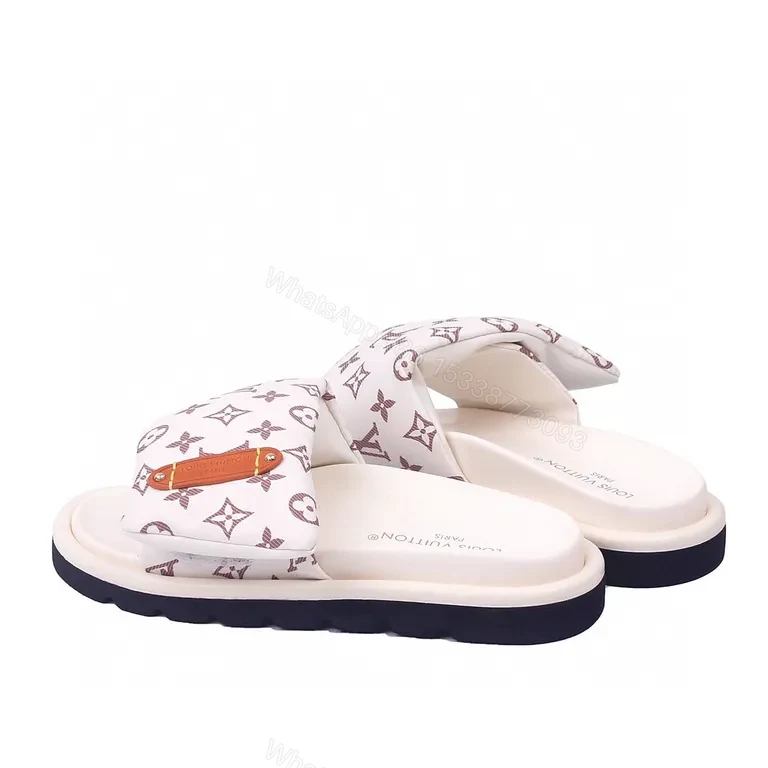 View 8 of White LV Monogram Padded-Strap Sandals â€“ Effortless Luxury Slide