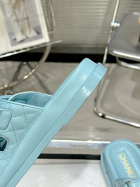 View 4 of Lightweight Luxe Sandals: Soft Ice-Blue, Quilted Signature Details