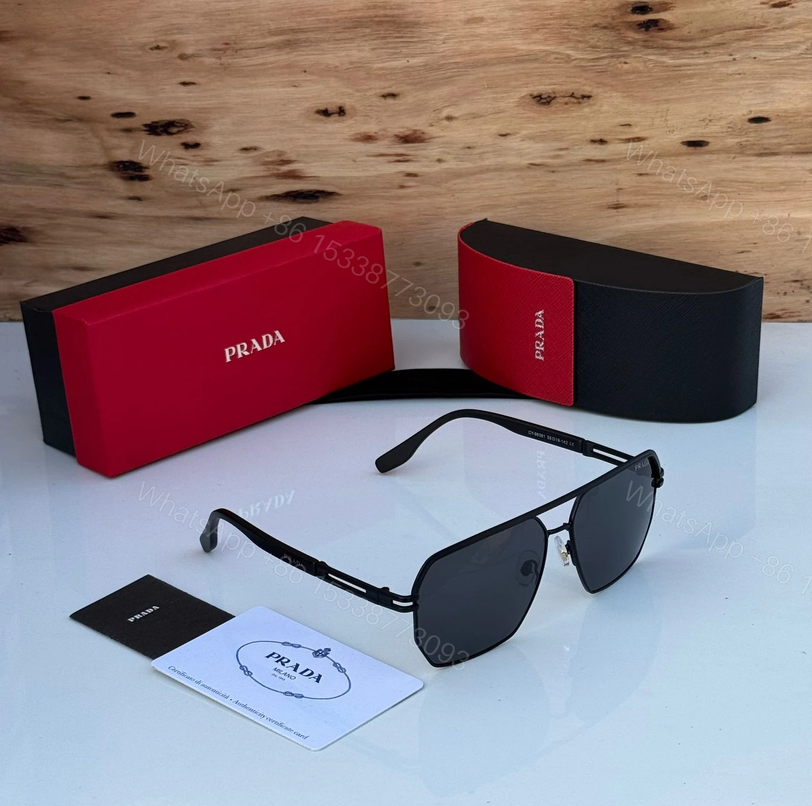 View 6 of Prada Aviator Square Silver Dark Grey Sunglasses