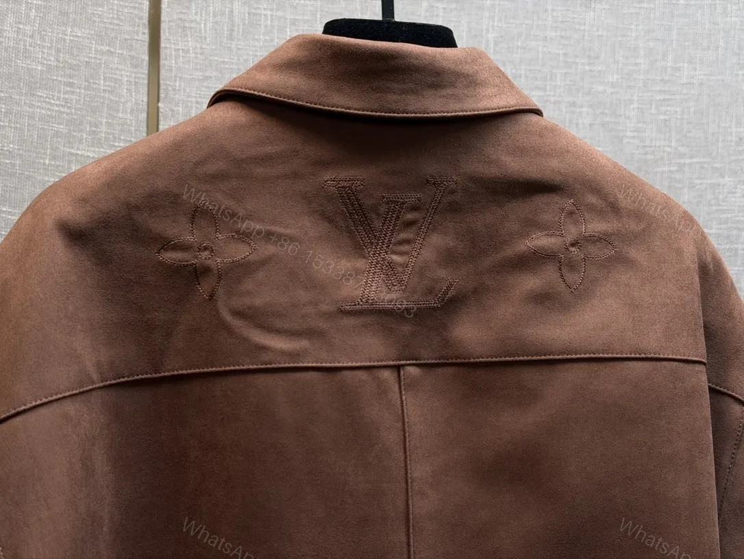 View 7 of Brown Monogram-Texture Canvas Jacket with Embossed Pattern