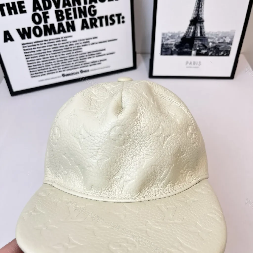 View 9 of White Embossed Cap with Subtle Monogram Texture (Casual Luxury)