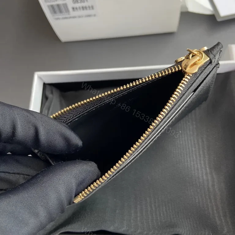 View 7 of Black Calfskin Cardholder with Gold Hardware