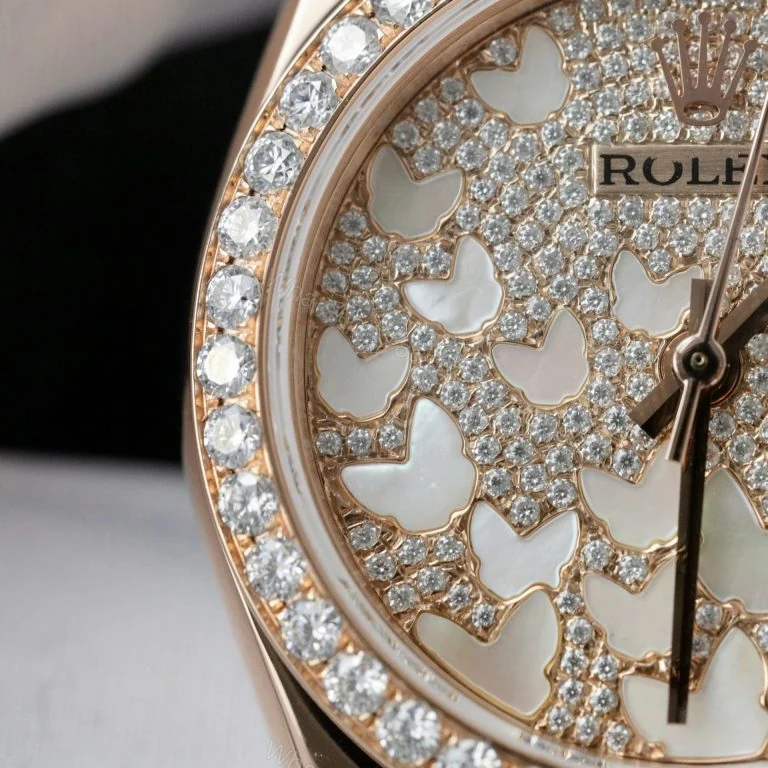 View 2 of Rolex Datejust 31mm Super Clone Butterfly Dial Rose Gold Wrapped 18K + Moissanite Diamonds
