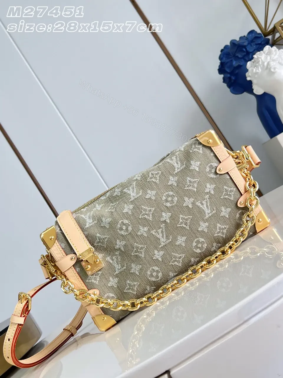 View 7 of Chic Monogram Leather Satchel: Elegant All-Day Luxury Bag