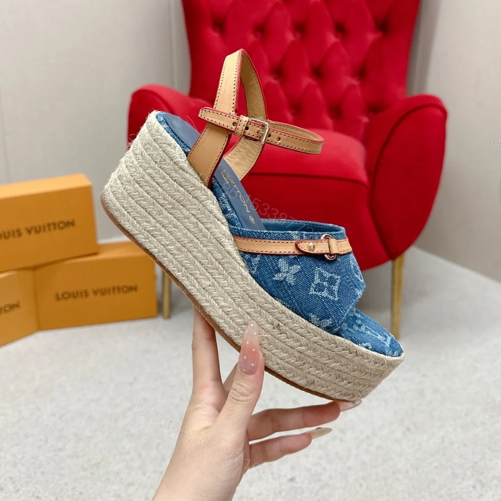 View 7 of LOUIS VUITTON HELIOS WEDGE SANDAL DENIM BLUE 1ACIZJ