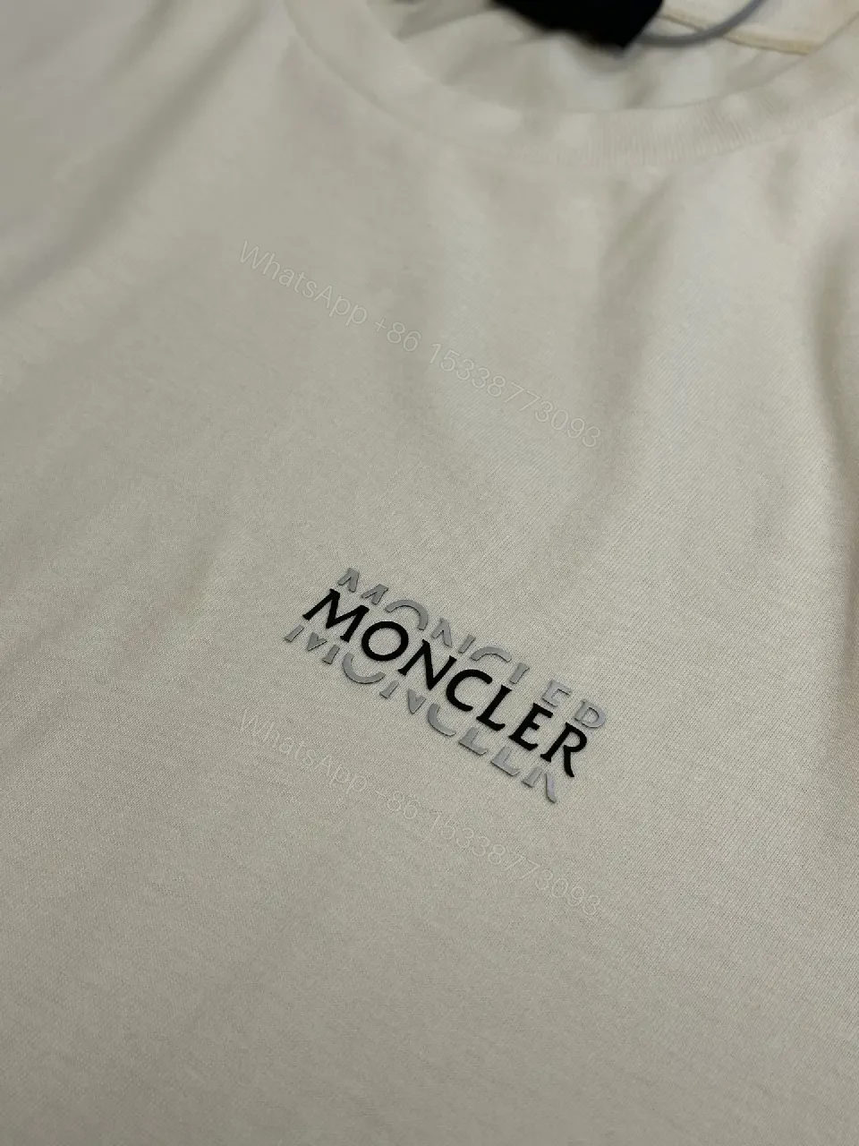 View 5 of Cream Off-White Silk-Soft Tee with Small Chest Logo Tee